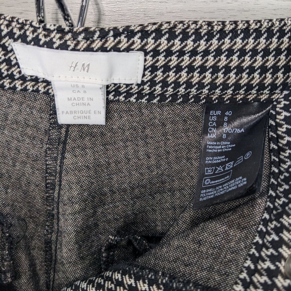 H&M Front Zip Houndstooth Pattern Trouser Pants 8 - Picture 6 of 8